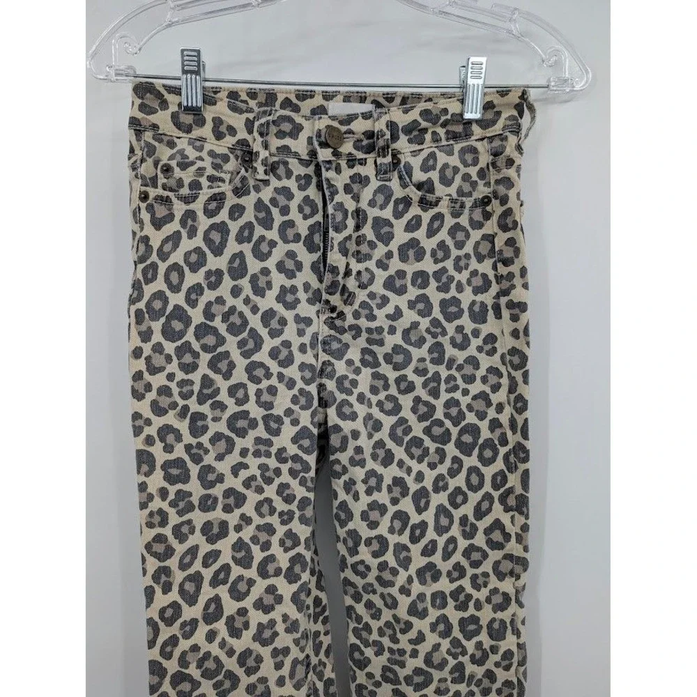 Amuse Society La Vida high rise cropped jeans‎ leopard print raw hem Women's 25